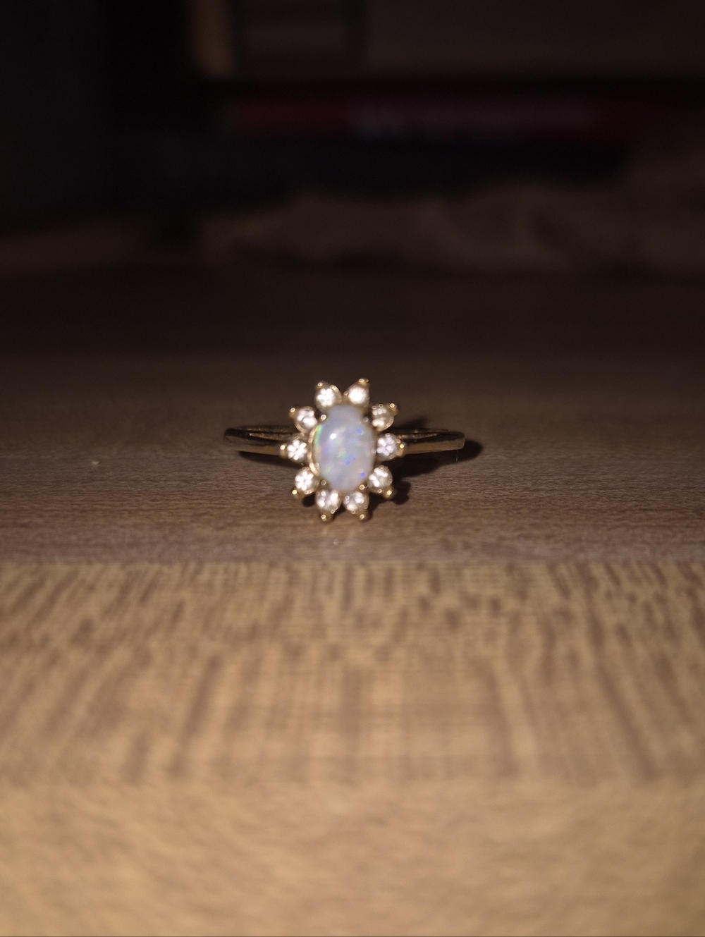 Avon Gold-Tone Opal Halo Ring with White Accents